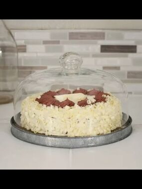 Clear Glass Dome Cake Stand with Silver Base - White